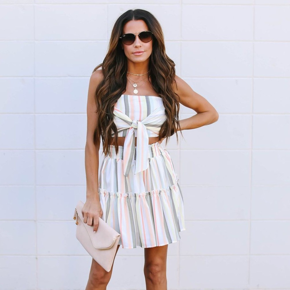 NWT Striped Tie Bandeau Top & Skirt two piece set
